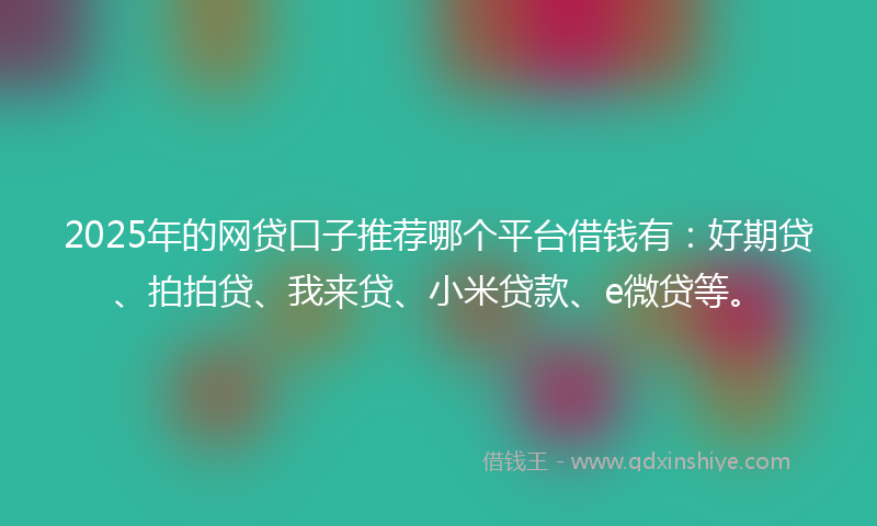 2025年的网贷口子推荐哪个平台借钱有：好期贷、拍拍贷、我来贷、小米贷款、e微贷等。