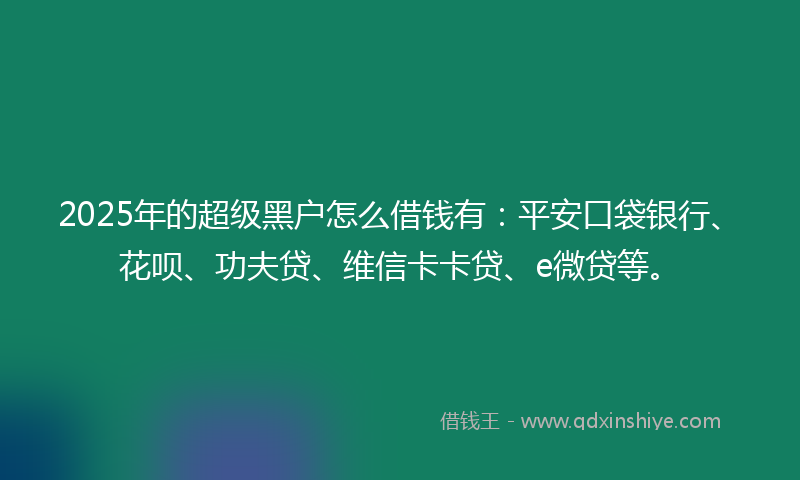 2025年的超级黑户怎么借钱有：平安口袋银行、花呗、功夫贷、维信卡卡贷、e微贷等。