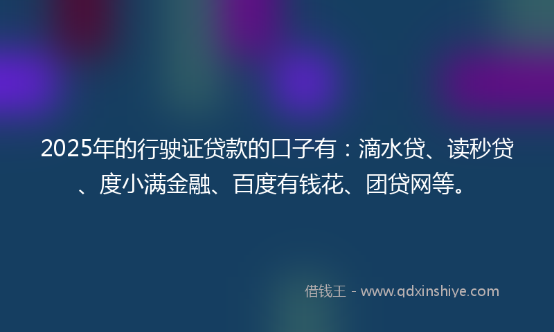 2025年的行驶证贷款的口子有：滴水贷、读秒贷、度小满金融、百度有钱花、团贷网等。