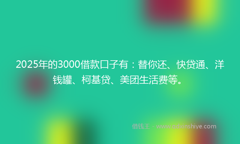 2025年的3000借款口子有：替你还、快贷通、洋钱罐、柯基贷、美团生活费等。