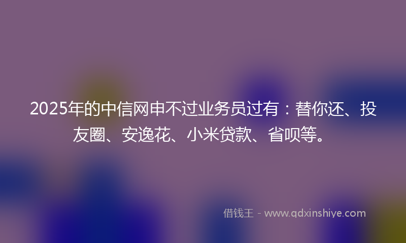 2025年的中信网申不过业务员过有：替你还、投友圈、安逸花、小米贷款、省呗等。