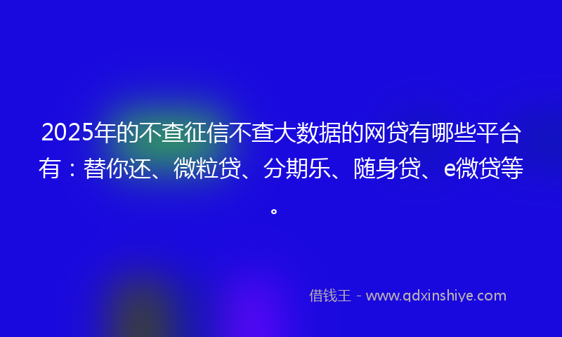 2025年的不查征信不查大数据的网贷有哪些平台有：替你还、微粒贷、分期乐、随身贷、e微贷等。