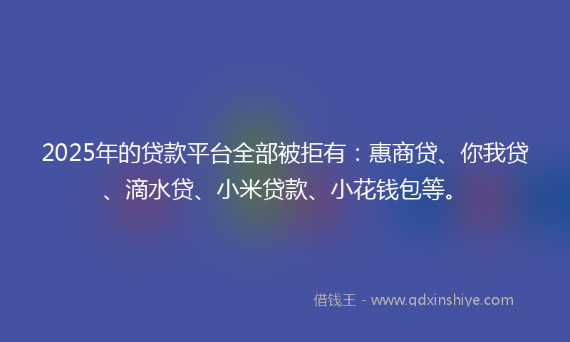 2025年的贷款平台全部被拒有：惠商贷、你我贷、滴水贷、小米贷款、小花钱包等。