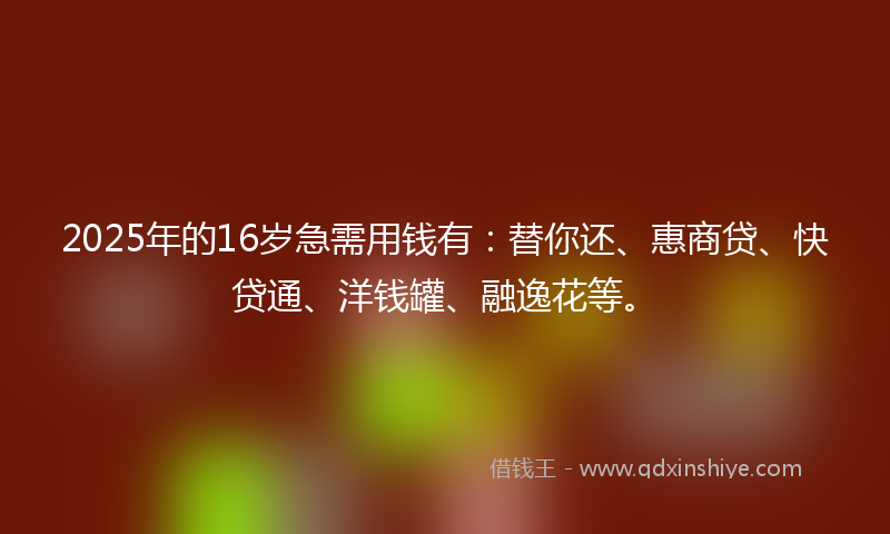 2025年的16岁急需用钱有：替你还、惠商贷、快贷通、洋钱罐、融逸花等。