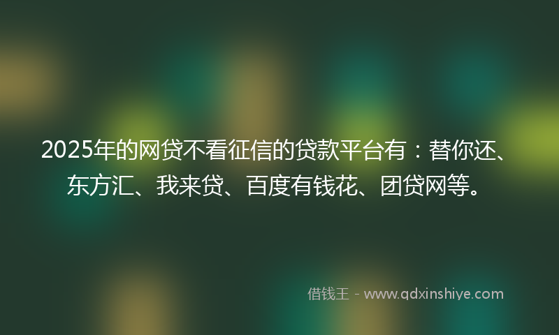 2025年的网贷不看征信的贷款平台有：替你还、东方汇、我来贷、百度有钱花、团贷网等。