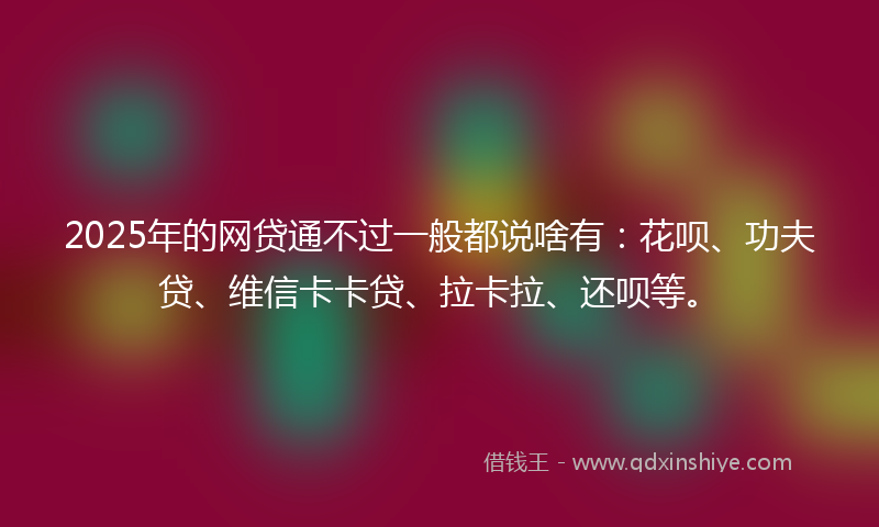 2025年的网贷通不过一般都说啥有：花呗、功夫贷、维信卡卡贷、拉卡拉、还呗等。