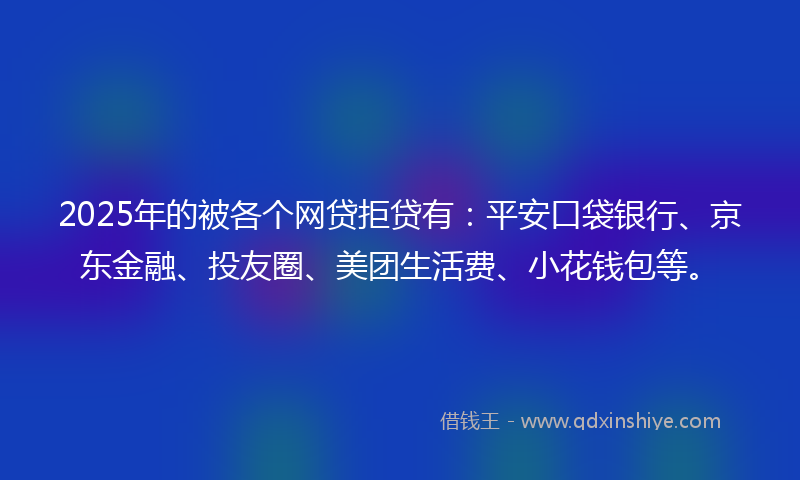 2025年的被各个网贷拒贷有：平安口袋银行、京东金融、投友圈、美团生活费、小花钱包等。