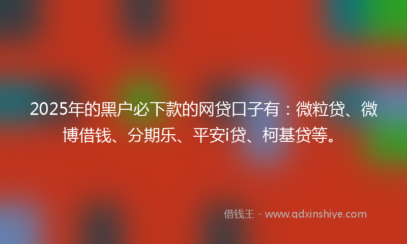 2025年的黑户必下款的网贷口子有：微粒贷、微博借钱、分期乐、平安i贷、柯基贷等。