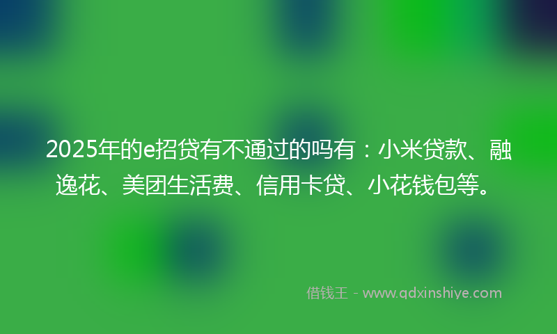 2025年的e招贷有不通过的吗有：小米贷款、融逸花、美团生活费、信用卡贷、小花钱包等。
