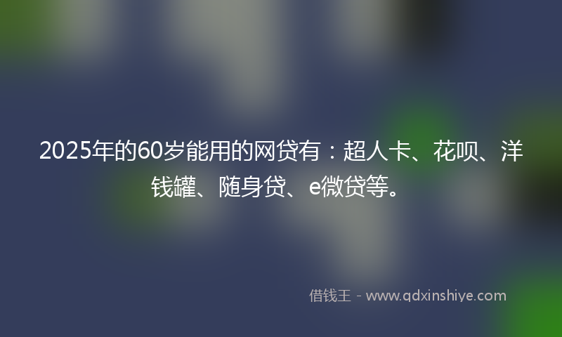 2025年的60岁能用的网贷有：超人卡、花呗、洋钱罐、随身贷、e微贷等。