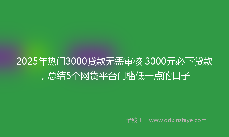 2025年热门3000贷款无需审核 3000元必下贷款，总结5个网贷平台门槛低一点的口子