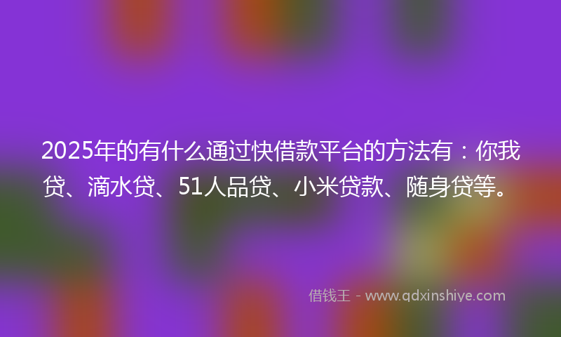 2025年的有什么通过快借款平台的方法有：你我贷、滴水贷、51人品贷、小米贷款、随身贷等。
