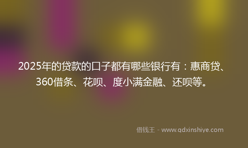2025年的贷款的口子都有哪些银行有：惠商贷、360借条、花呗、度小满金融、还呗等。