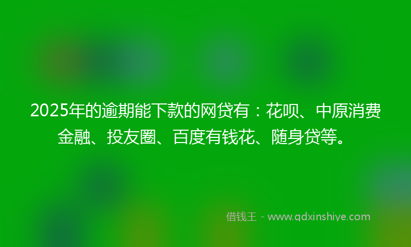 2025年的逾期能下款的网贷有：花呗、中原消费金融、投友圈、百度有钱花、随身贷等。