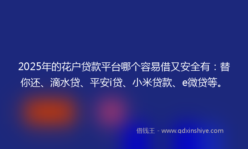 2025年的花户贷款平台哪个容易借又安全有：替你还、滴水贷、平安i贷、小米贷款、e微贷等。