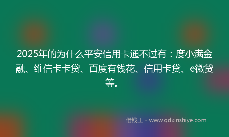 2025年的为什么平安信用卡通不过有：度小满金融、维信卡卡贷、百度有钱花、信用卡贷、e微贷等。
