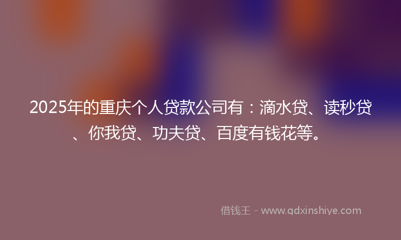 2025年的重庆个人贷款公司有：滴水贷、读秒贷、你我贷、功夫贷、百度有钱花等。