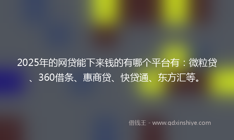 2025年的网贷能下来钱的有哪个平台有：微粒贷、360借条、惠商贷、快贷通、东方汇等。
