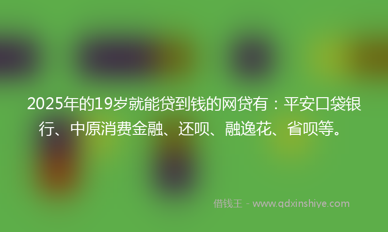 2025年的19岁就能贷到钱的网贷有：平安口袋银行、中原消费金融、还呗、融逸花、省呗等。