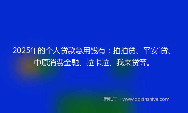 2025年的个人贷款急用钱有：拍拍贷、平安i贷、中原消费金融、拉卡拉、我来贷等。