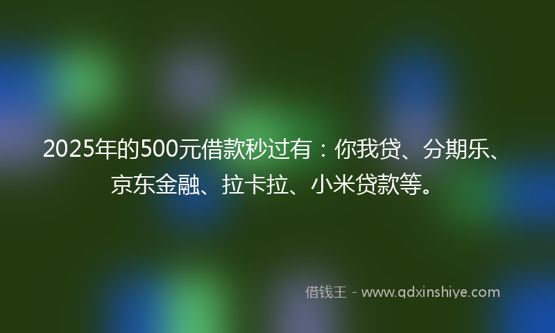 2025年的500元借款秒过有：你我贷、分期乐、京东金融、拉卡拉、小米贷款等。