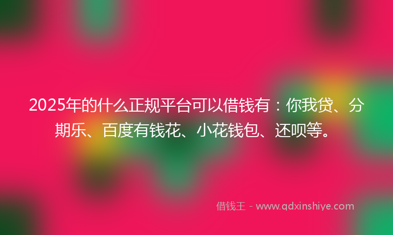 2025年的什么正规平台可以借钱有：你我贷、分期乐、百度有钱花、小花钱包、还呗等。