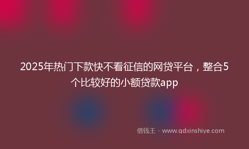2025年热门下款快不看征信的网贷平台，整合5个比较好的小额贷款app