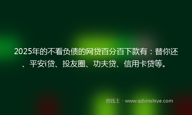 2025年的不看负债的网贷百分百下款有：替你还、平安i贷、投友圈、功夫贷、信用卡贷等。
