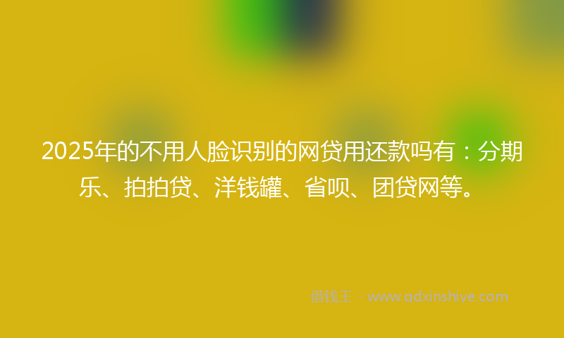 2025年的不用人脸识别的网贷用还款吗有：分期乐、拍拍贷、洋钱罐、省呗、团贷网等。
