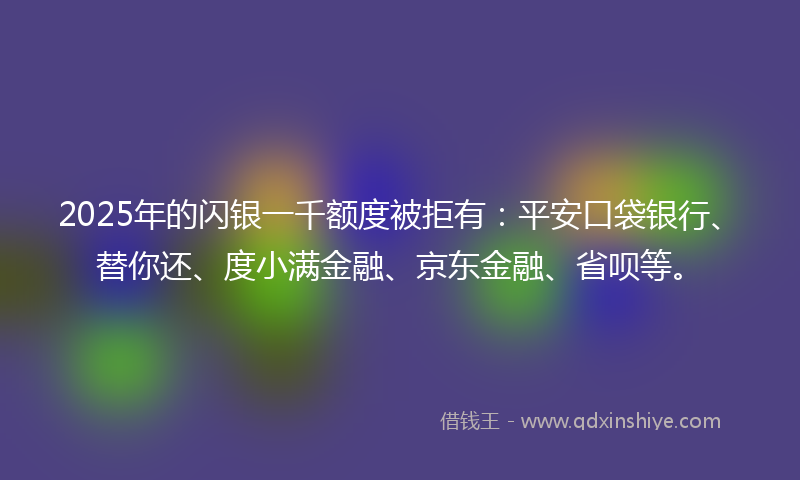 2025年的闪银一千额度被拒有：平安口袋银行、替你还、度小满金融、京东金融、省呗等。
