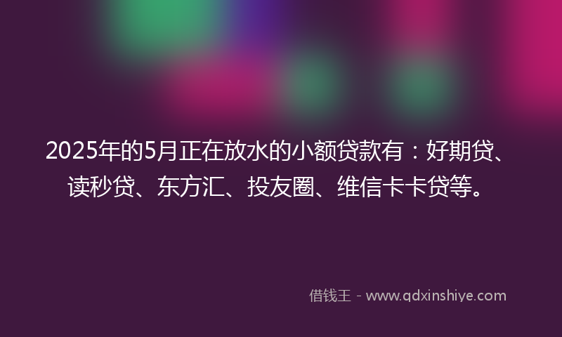 2025年的5月正在放水的小额贷款有：好期贷、读秒贷、东方汇、投友圈、维信卡卡贷等。