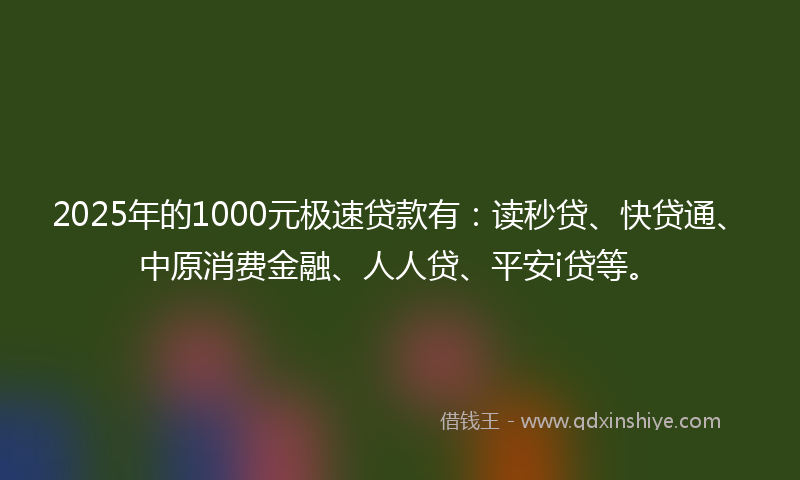 2025年的1000元极速贷款有：读秒贷、快贷通、中原消费金融、人人贷、平安i贷等。