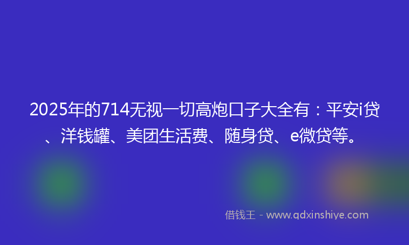 2025年的714无视一切高炮口子大全有：平安i贷、洋钱罐、美团生活费、随身贷、e微贷等。