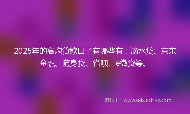 2025年的高炮贷款口子有哪些有：滴水贷、京东金融、随身贷、省呗、e微贷等。