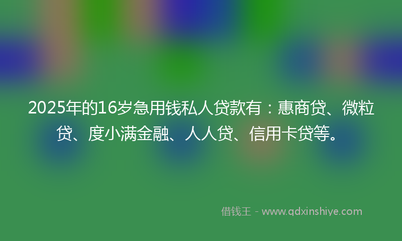 2025年的16岁急用钱私人贷款有：惠商贷、微粒贷、度小满金融、人人贷、信用卡贷等。