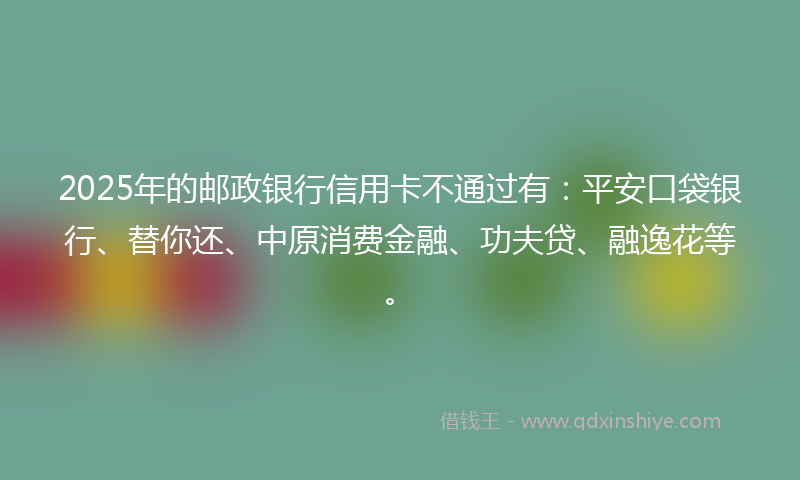 2025年的邮政银行信用卡不通过有：平安口袋银行、替你还、中原消费金融、功夫贷、融逸花等。