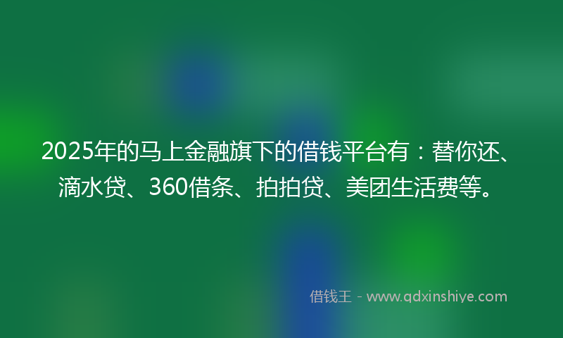 2025年的马上金融旗下的借钱平台有:替你还、滴水贷、360借条、拍拍贷、美团生活费等。