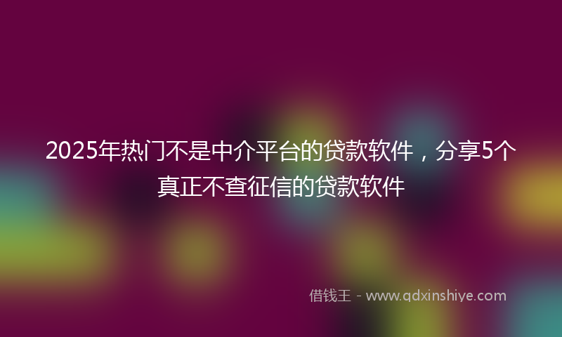 2025年热门不是中介平台的贷款软件，分享5个真正不查征信的贷款软件