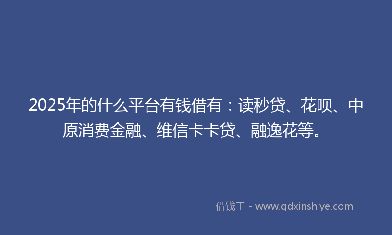 2025年的什么平台有钱借有：读秒贷、花呗、中原消费金融、维信卡卡贷、融逸花等。