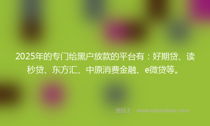2025年的专门给黑户放款的平台有：好期贷、读秒贷、东方汇、中原消费金融、e微贷等。