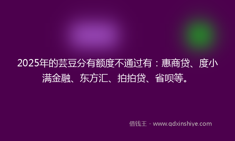 2025年的芸豆分有额度不通过有：惠商贷、度小满金融、东方汇、拍拍贷、省呗等。