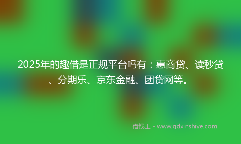 2025年的趣借是正规平台吗有：惠商贷、读秒贷、分期乐、京东金融、团贷网等。