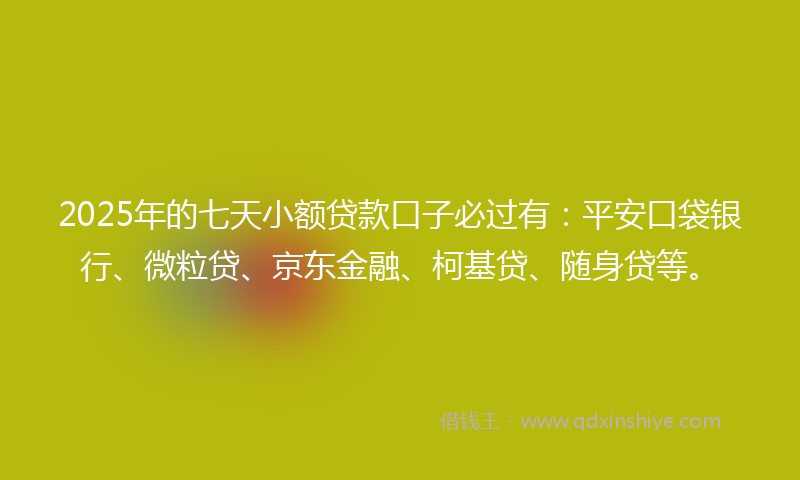 2025年的七天小额贷款口子必过有：平安口袋银行、微粒贷、京东金融、柯基贷、随身贷等。