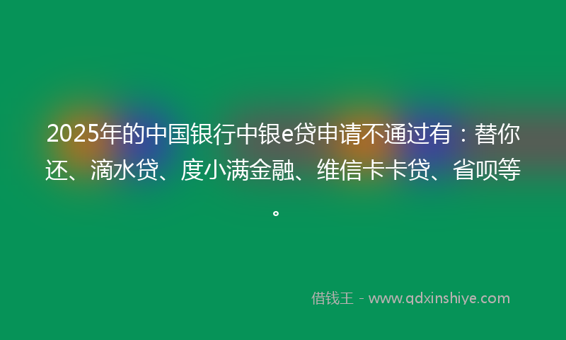 2025年的中国银行中银e贷申请不通过有：替你还、滴水贷、度小满金融、维信卡卡贷、省呗等。