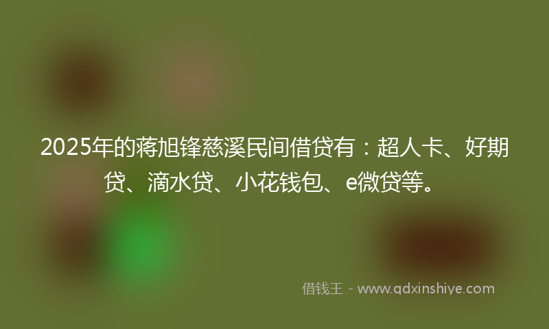 2025年的蒋旭锋慈溪民间借贷有：超人卡、好期贷、滴水贷、小花钱包、e微贷等。