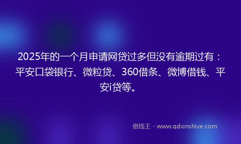 2025年的一个月申请网贷过多但没有逾期过有：平安口袋银行、微粒贷、360借条、微博借钱、平安i贷等。