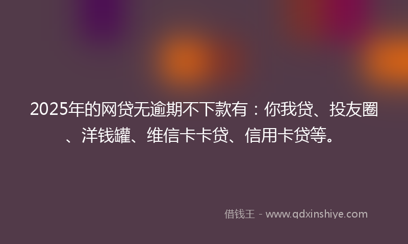 2025年的网贷无逾期不下款有：你我贷、投友圈、洋钱罐、维信卡卡贷、信用卡贷等。