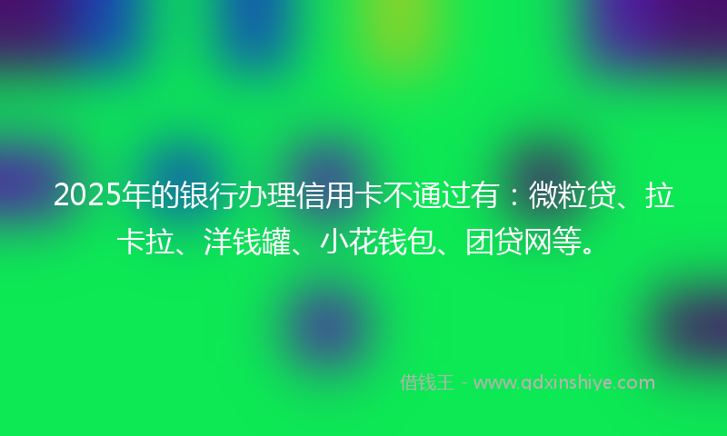 2025年的银行办理信用卡不通过有：微粒贷、拉卡拉、洋钱罐、小花钱包、团贷网等。