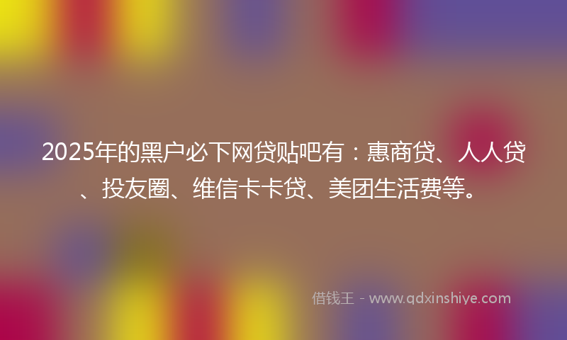 2025年的黑户必下网贷贴吧有：惠商贷、人人贷、投友圈、维信卡卡贷、美团生活费等。