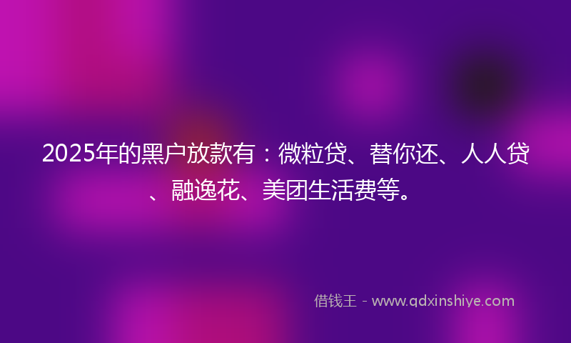 2025年的黑户放款有：微粒贷、替你还、人人贷、融逸花、美团生活费等。